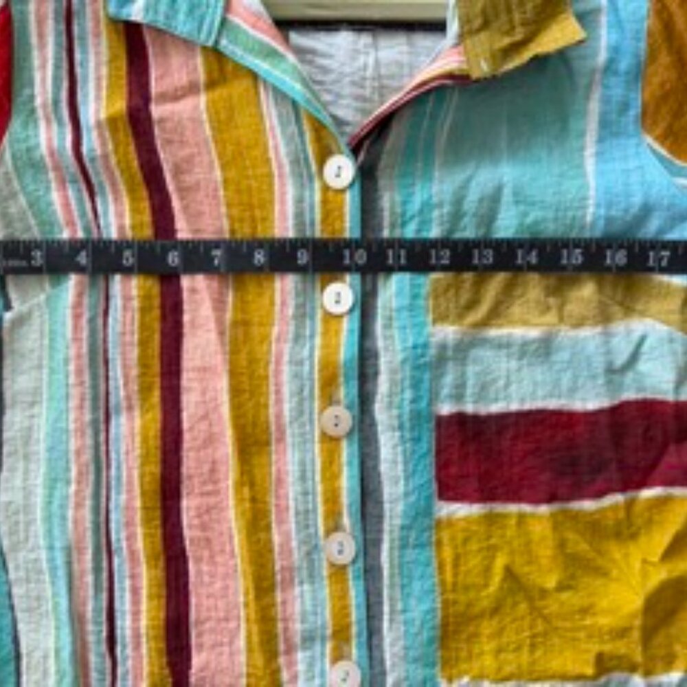 John Mark Multicolor Striped Patchwork Button Fro… - image 3